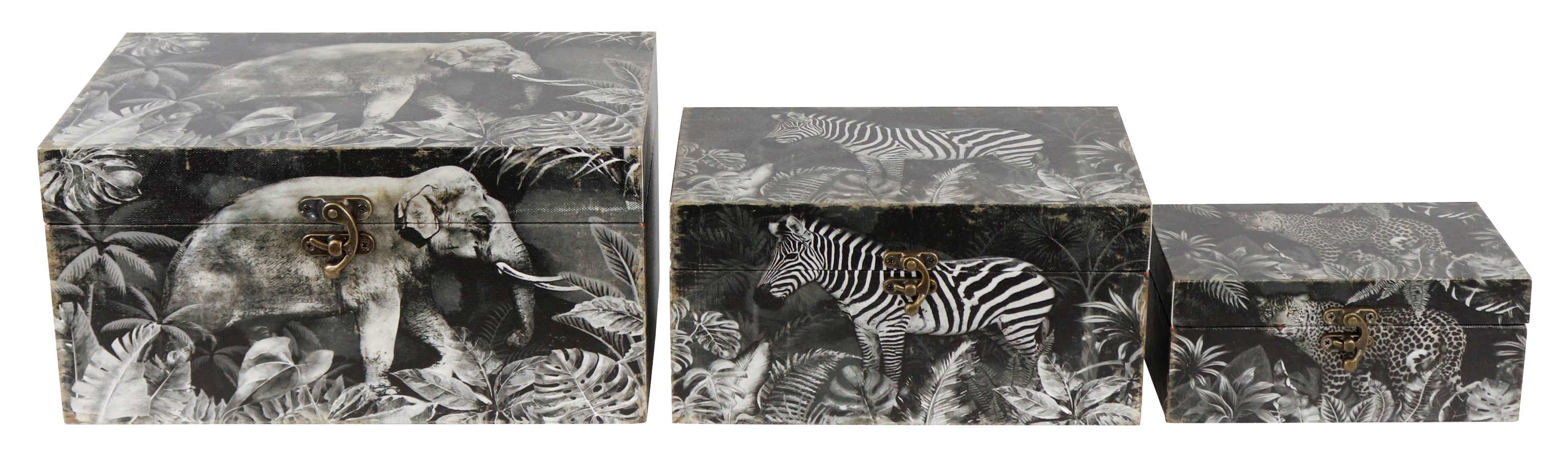 4796 WOODEN BOX SAFARI  S/3