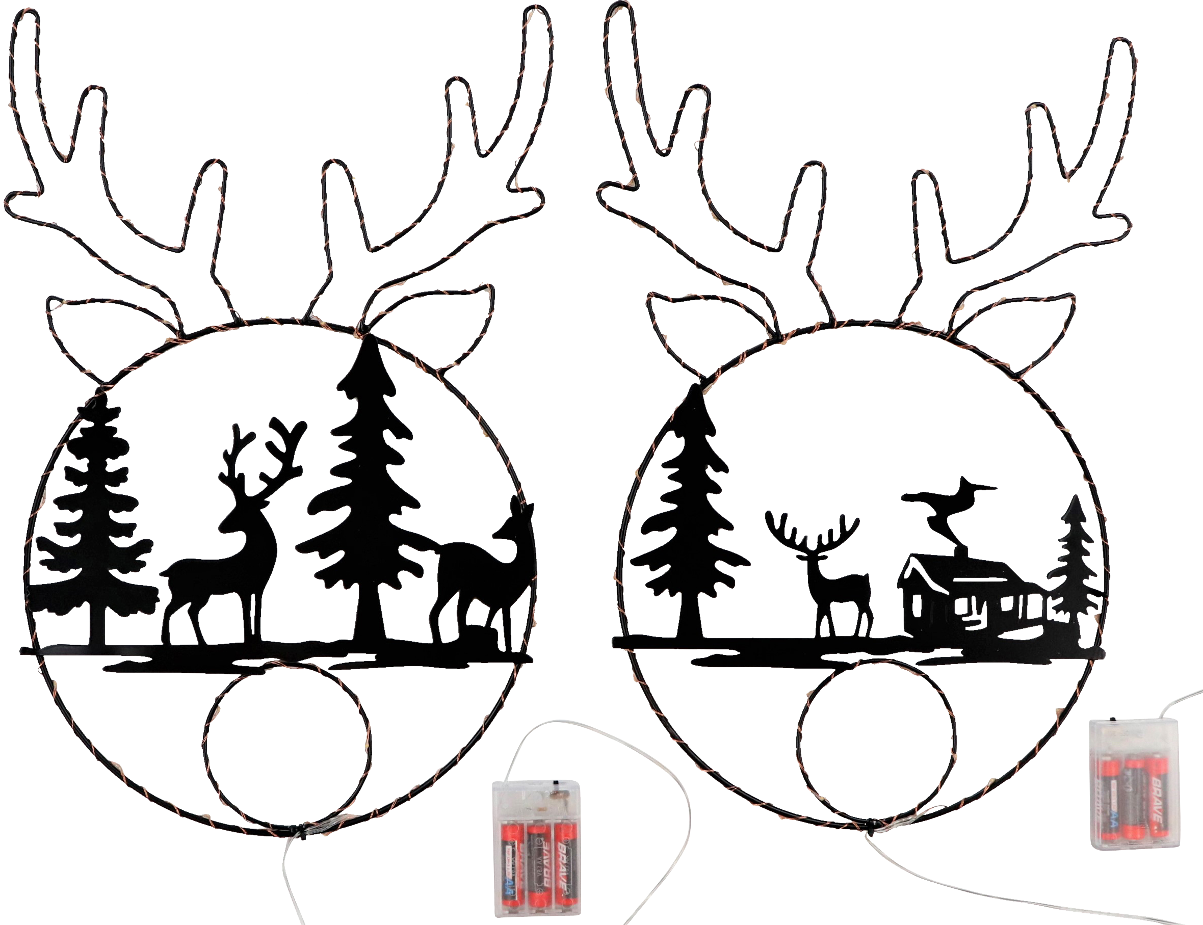 6454 LED-WREATHS DEER  S/2