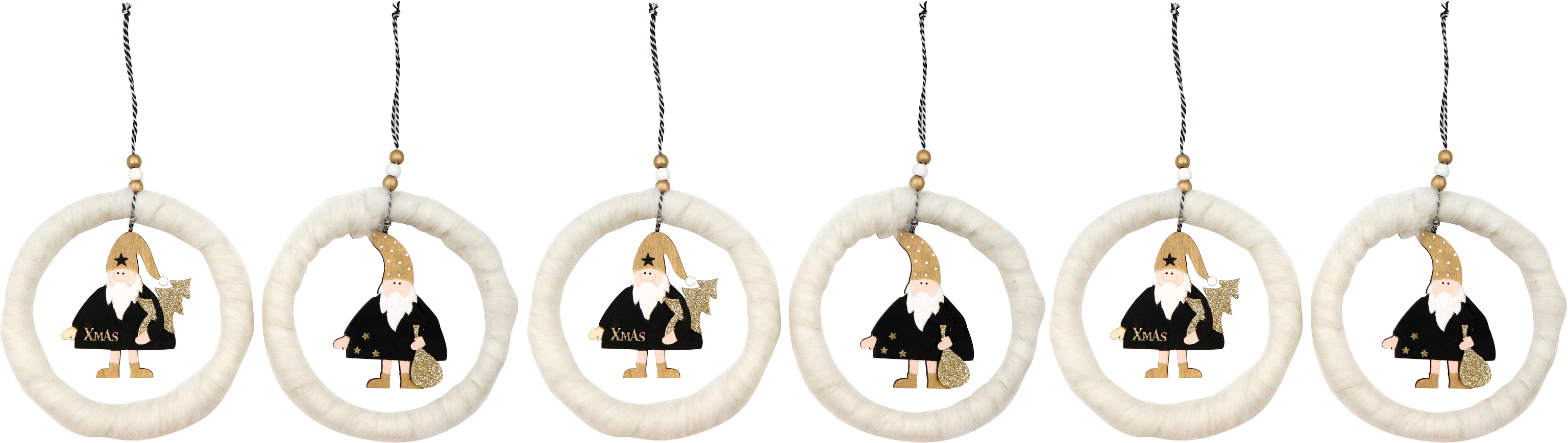 9333 FELT WREATHS SANTA  S/6